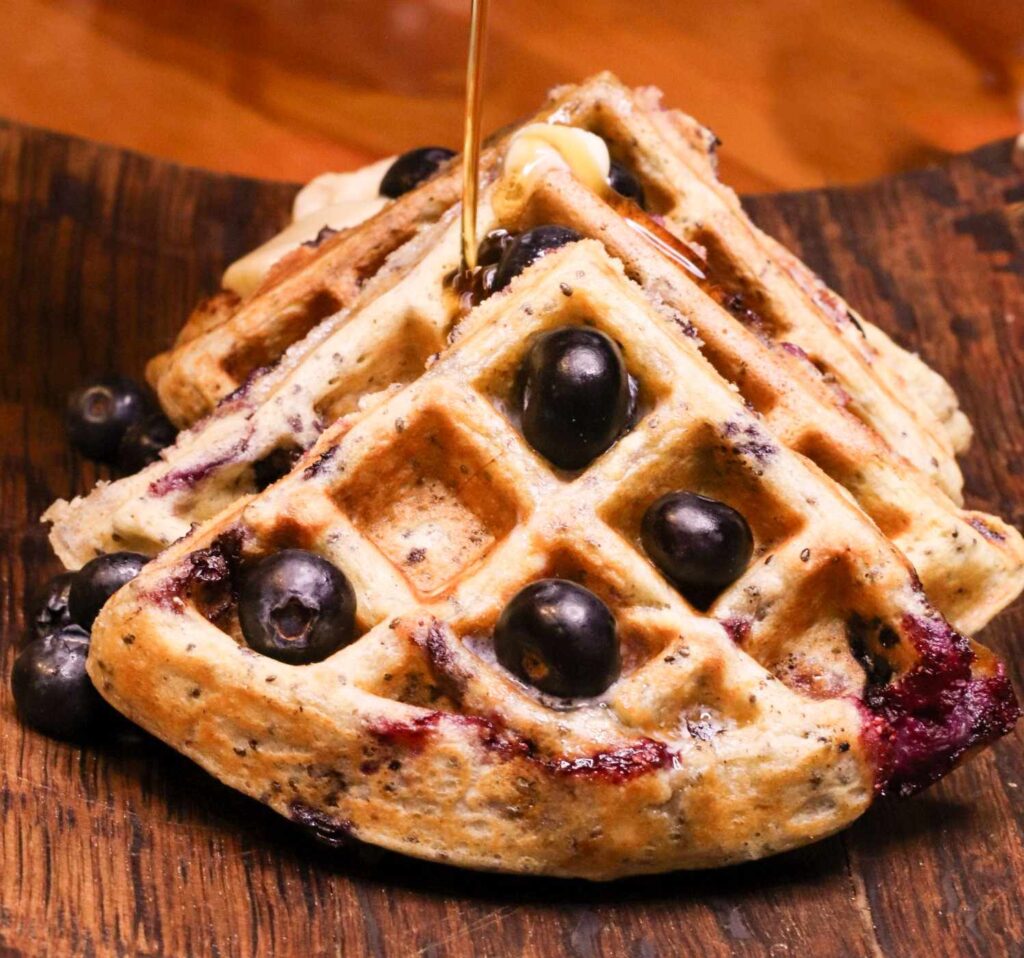 maple pecan blueberry waffles