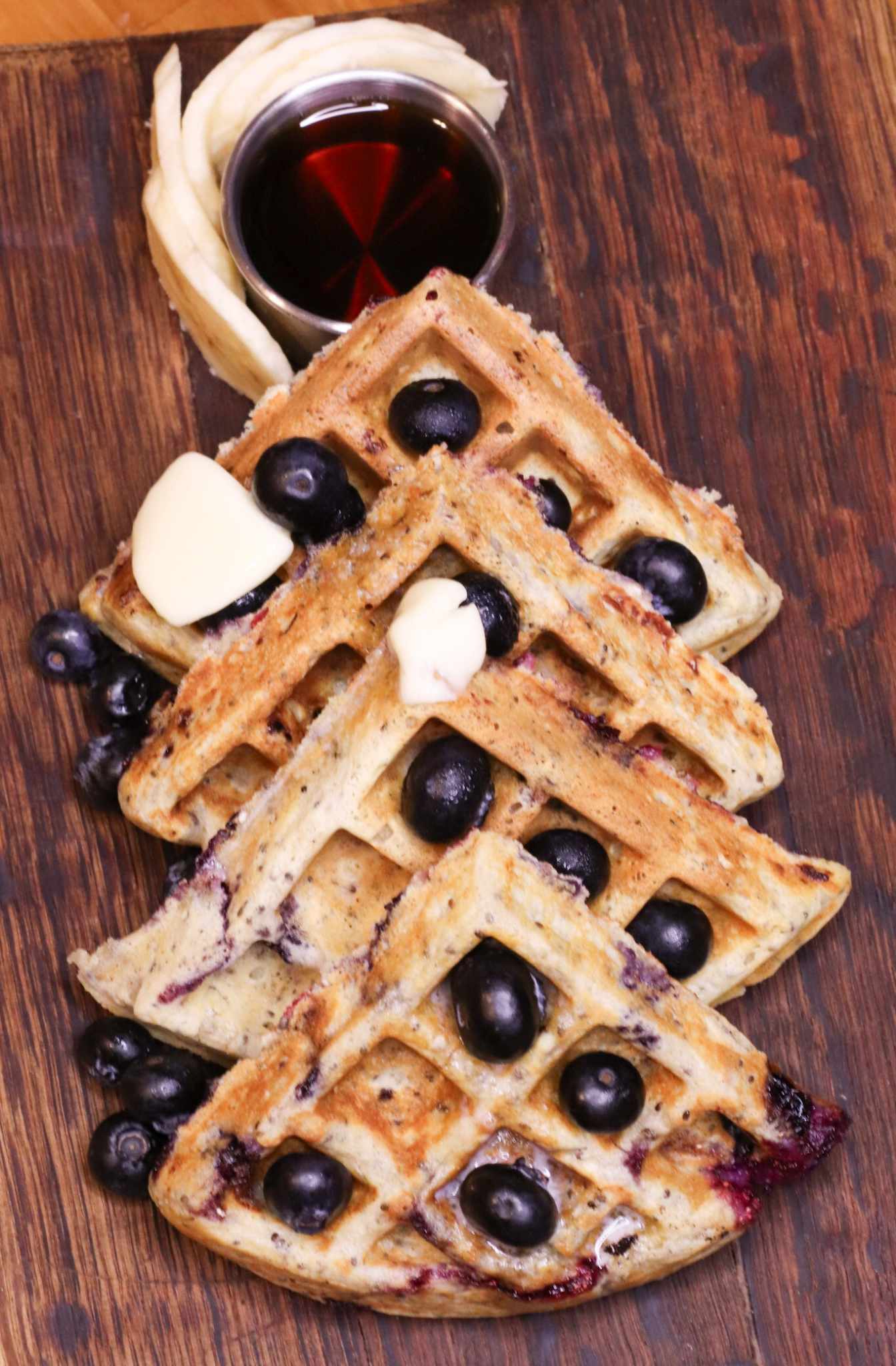 maple pecan blueberry waffles