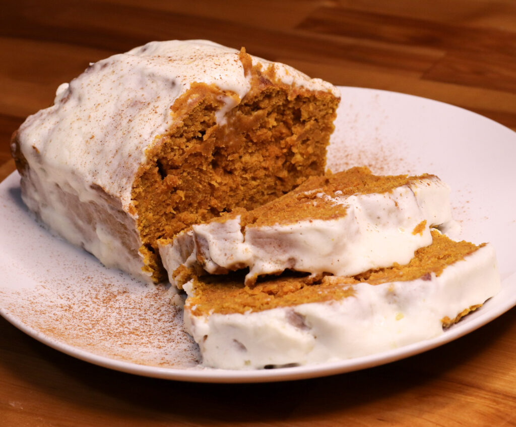 moist pumpkin bread with cream cheese frosting