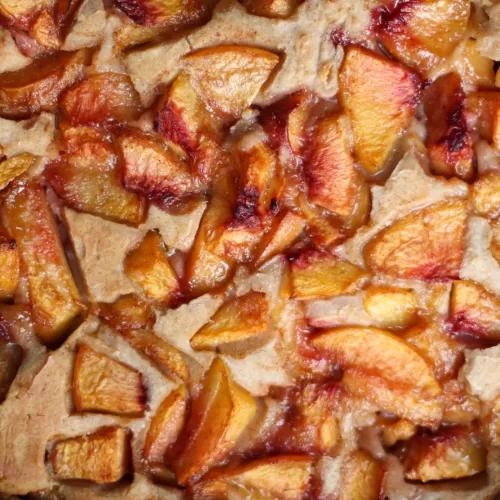 peach cobbler in cast iron