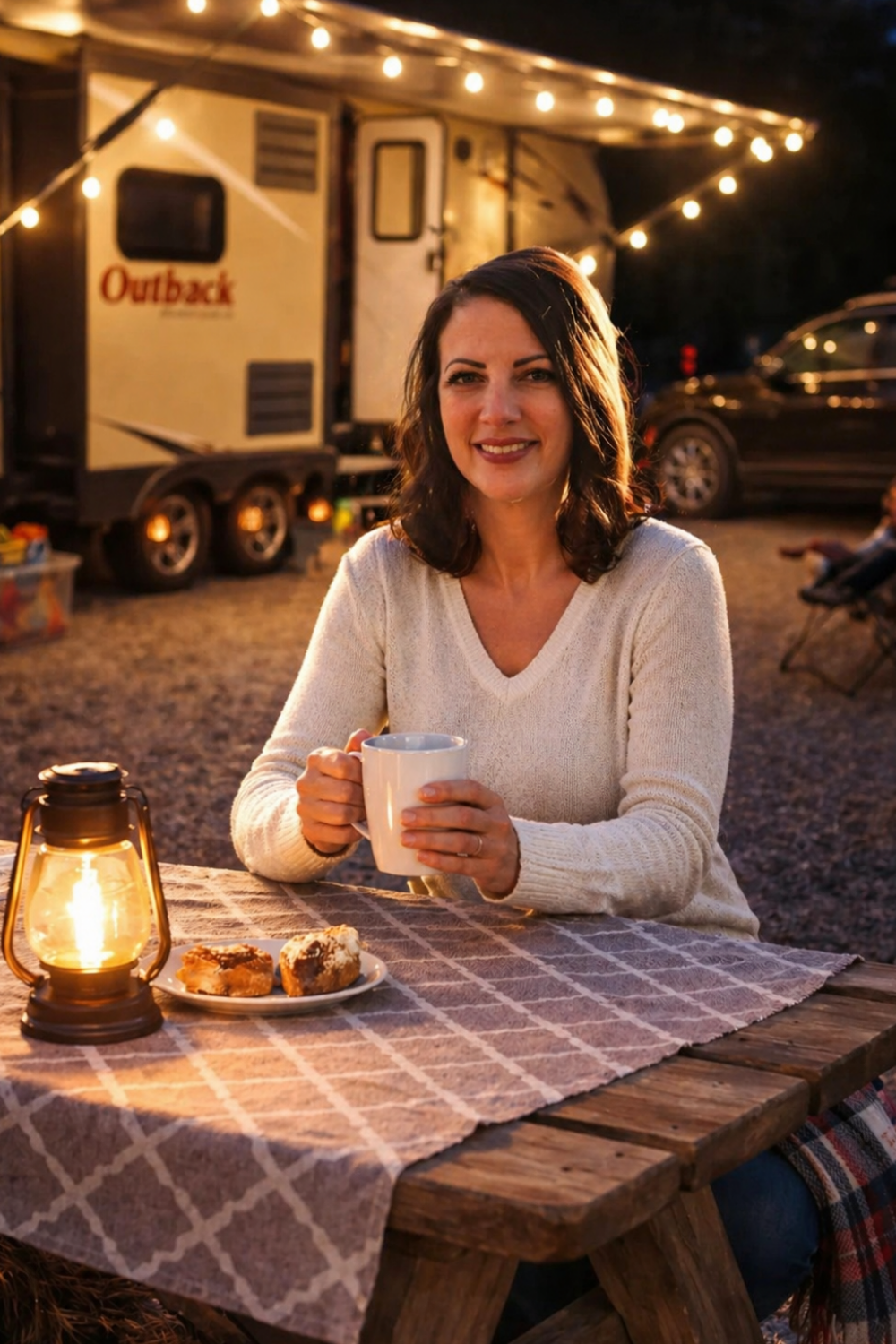 trisha sitting at her RV why work with me