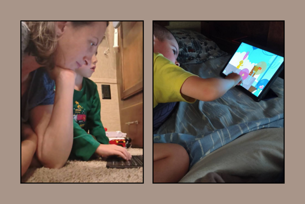 101 RV Homeschool: The Best Guide to Homeschooling While Full-Time RVing 3 Child using an iPad for online learning in RV homeschooling and homeschooling curriculum activities for flexible full time education