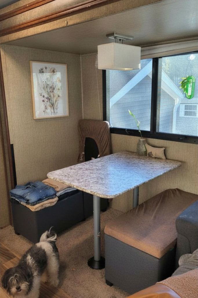 29 Genius RV Storage Ideas for Small Spaces with Kids 8 RV storage ideas for clothes with folded clothing stored neatly inside bench seating compartments