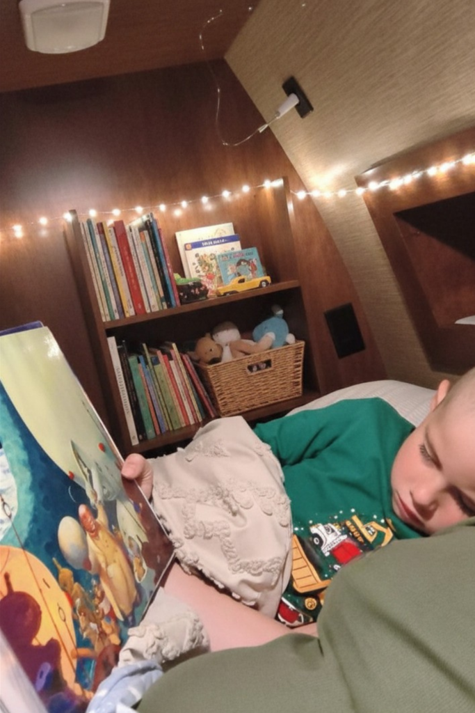 29 Genius RV Storage Ideas for Small Spaces with Kids 17 Small RV storage hacks using bedroom organizers to store clothes and books while keeping the sleeping area tidy