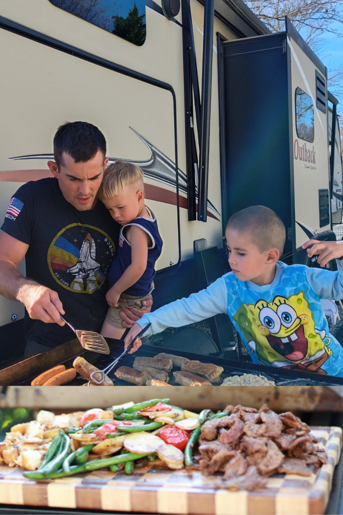 Full Time RV Living With Kids: 9 Essential Tips for a Successful Workamping Life 17 kids cooking outside rv setup at rv resort