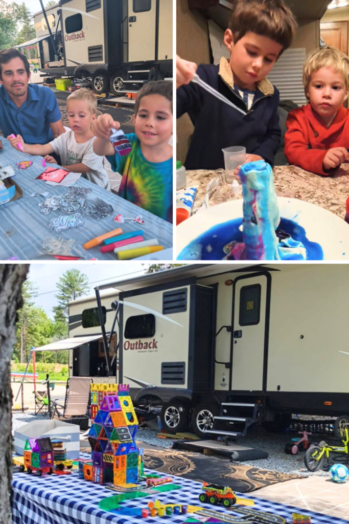 RV Activities for Kids: 50+ Amazing Ideas for Fun Family RV Living 1 RV activities for kids including hands-on crafts, Magna-Tiles building, and science experiments while camping