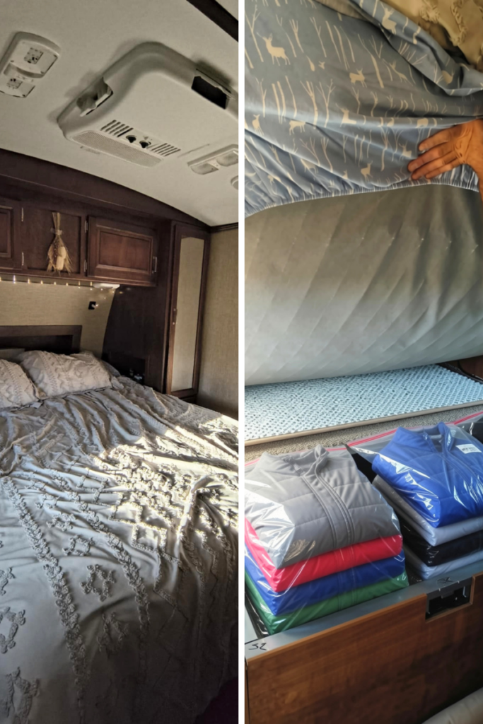 15 RV Laundry Hacks: Easy Secrets to Make Laundry Less Stressful 9 Vacuum storage bags under the RV bed for storing seasonal clothing and saving space