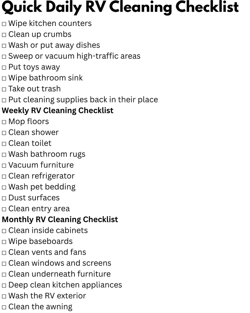 27 RV Cleaning Hacks Every RV Owner Should Know 12 RV cleaning checklist for daily, weekly, and monthly RV cleaning