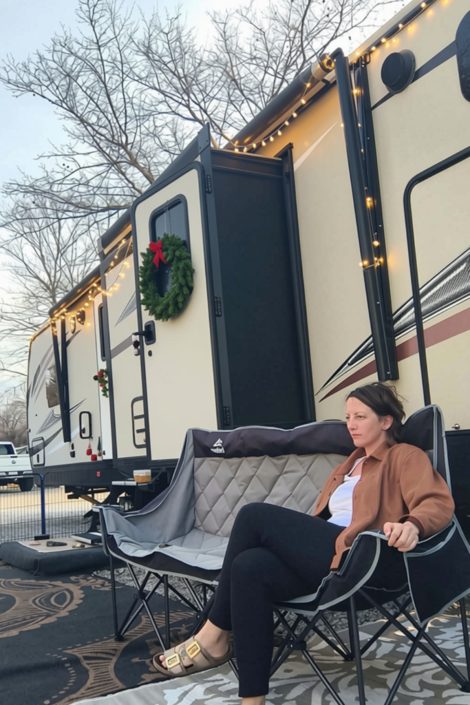 Christmas in an RV: 9 Cozy Ideas for a Magical Holiday 10 Simple Christmas decorations on our RV exterior with warm white lights and a holiday wreath