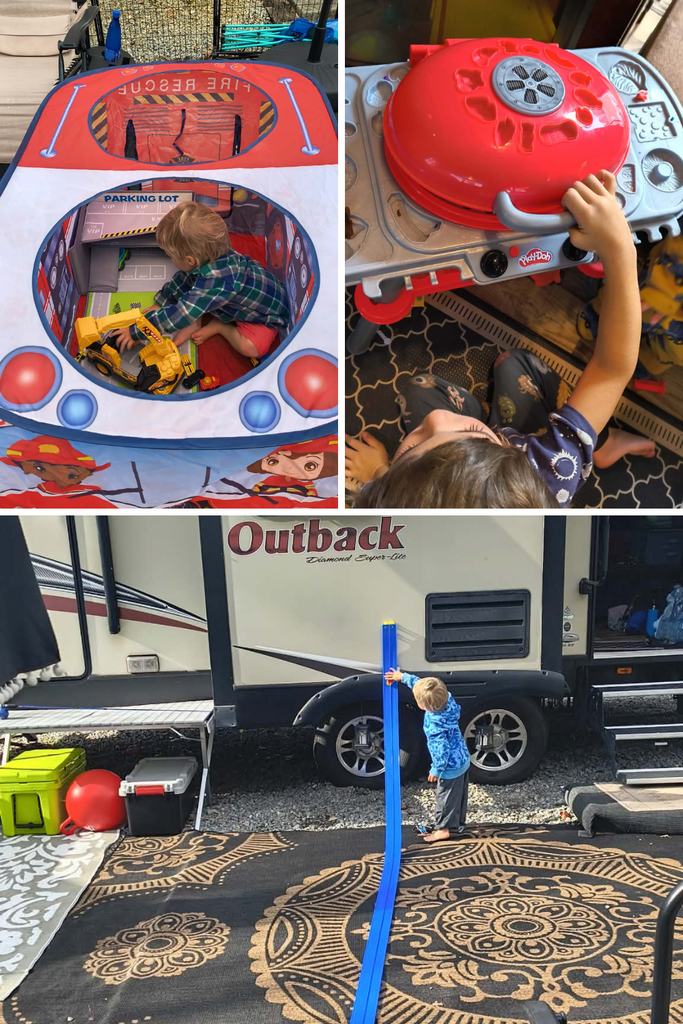 Christmas in an RV: 9 Cozy Ideas for a Magical Holiday 3 Three toys displayed for simple Christmas activities with kids in an RV